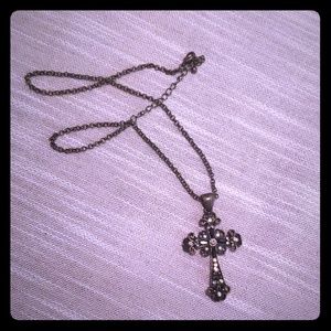 Rhinestone studded cross necklace